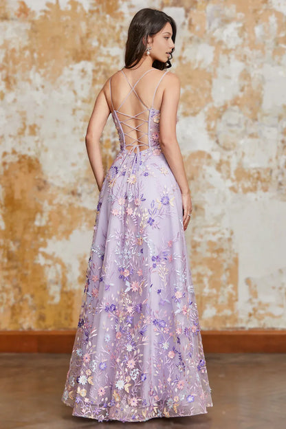 Dress Gorgeous A Line Spaghetti Straps Light Purple Maxi Dress With Appliques Prom Dress