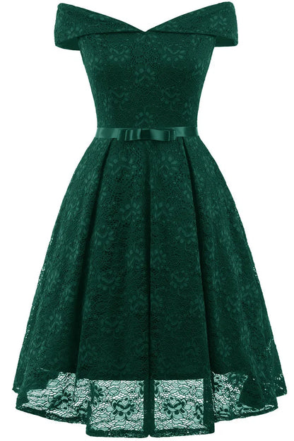 Dress Vintage Green Lace Off-the-shoulder Princess Homecoming Dress Knee Length A-Line Party Dress