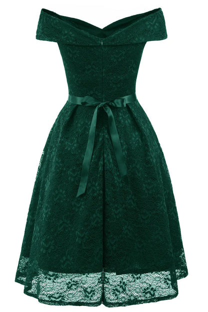 Dress Vintage Green Lace Off-the-shoulder Princess Homecoming Dress Knee Length A-Line Party Dress