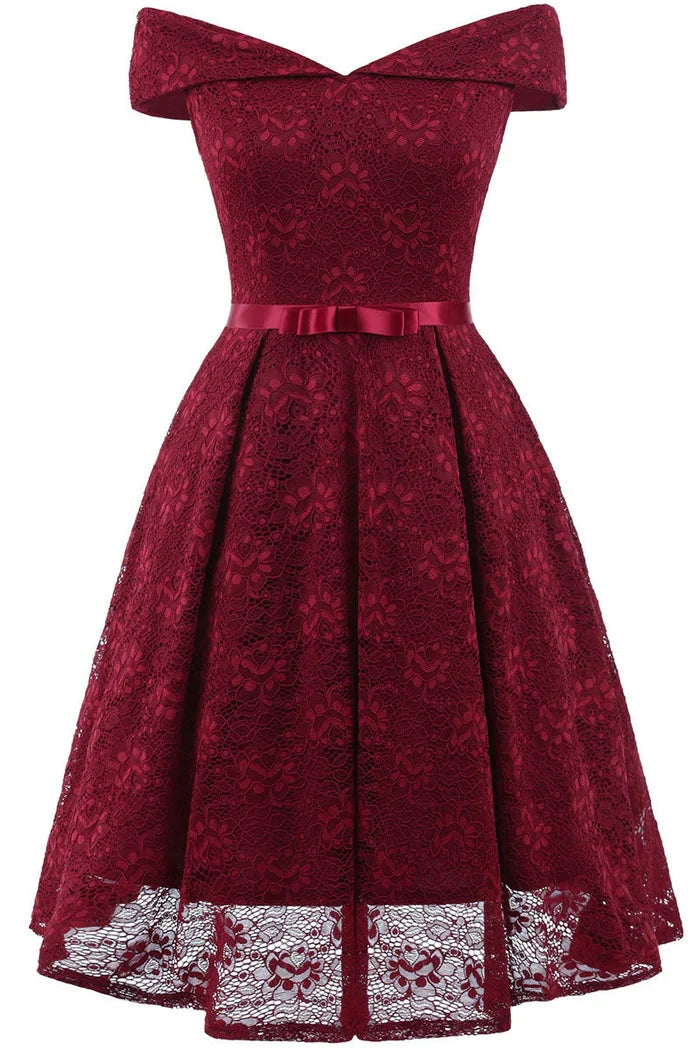 Dress Vintage Green Lace Off-the-shoulder Princess Homecoming Dress Knee Length A-Line Party Dress