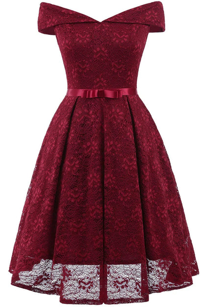 Dress Vintage Green Lace Off-the-shoulder Princess Homecoming Dress Knee Length A-Line Party Dress