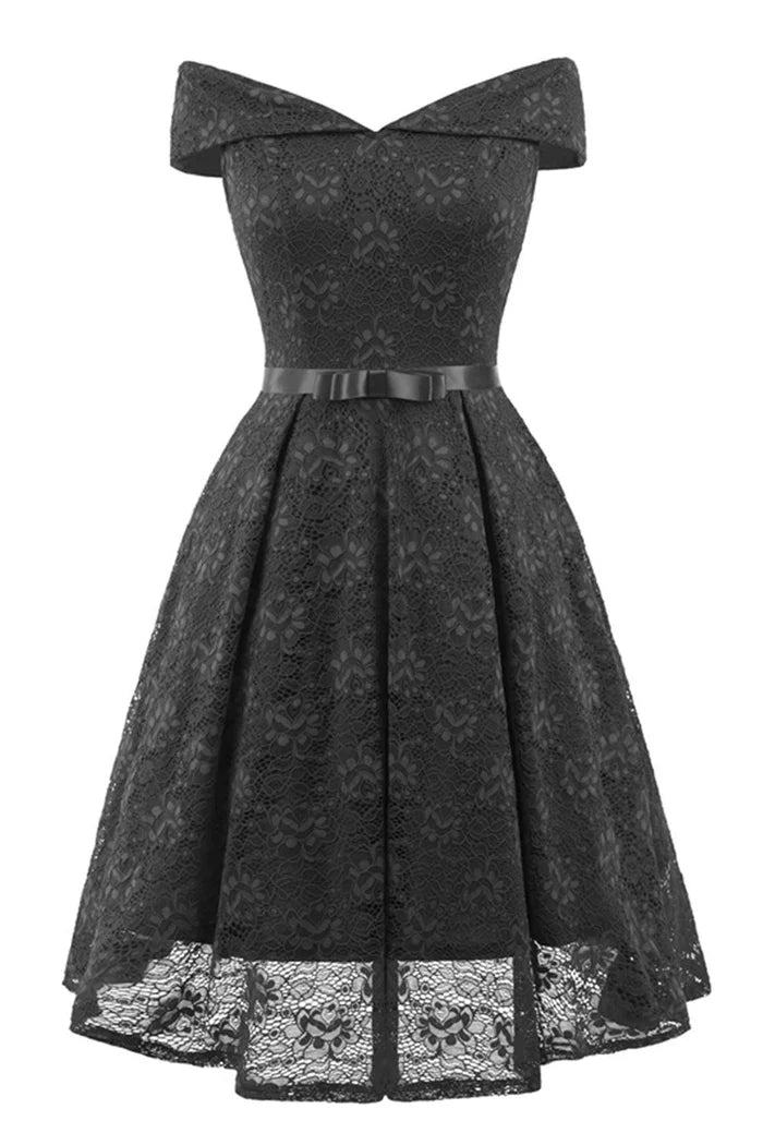 Dress Vintage Green Lace Off-the-shoulder Princess Homecoming Dress Knee Length A-Line Party Dress
