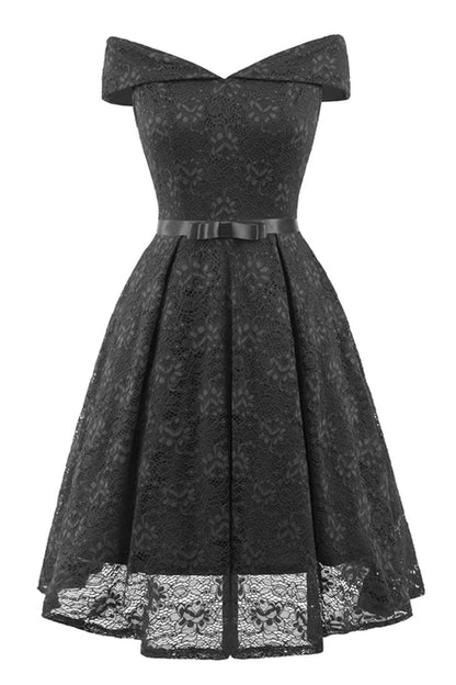Dress Vintage Green Lace Off-the-shoulder Princess Homecoming Dress Knee Length A-Line Party Dress