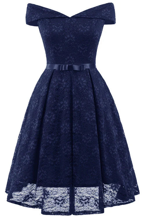 Dress Vintage Green Lace Off-the-shoulder Princess Homecoming Dress Knee Length A-Line Party Dress