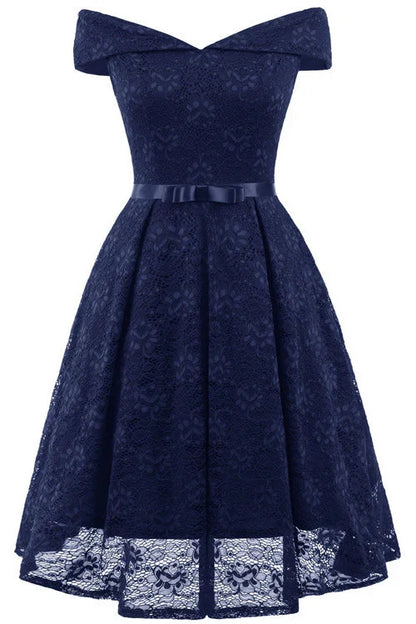 Dress Vintage Green Lace Off-the-shoulder Princess Homecoming Dress Knee Length A-Line Party Dress