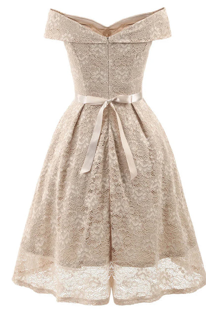 Dress Vintage Green Lace Off-the-shoulder Princess Homecoming Dress Knee Length A-Line Party Dress
