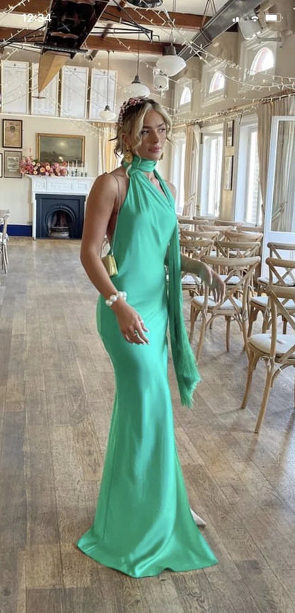 Dress Green Simple And Elegant Halter Neck Backless Slit Long Slim Satin Banquet Dress Evening Prom Dress Ball Gown Wedding Guest Dress
