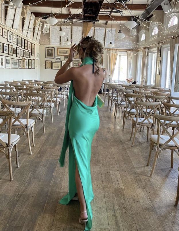Dress Green Simple And Elegant Halter Neck Backless Slit Long Slim Satin Banquet Dress Evening Prom Dress Ball Gown Wedding Guest Dress