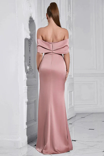 Dress Grey Pink Sheath Off the Shoulder Ruched Maxi Dress Prom Dress With Slit Evening Dress