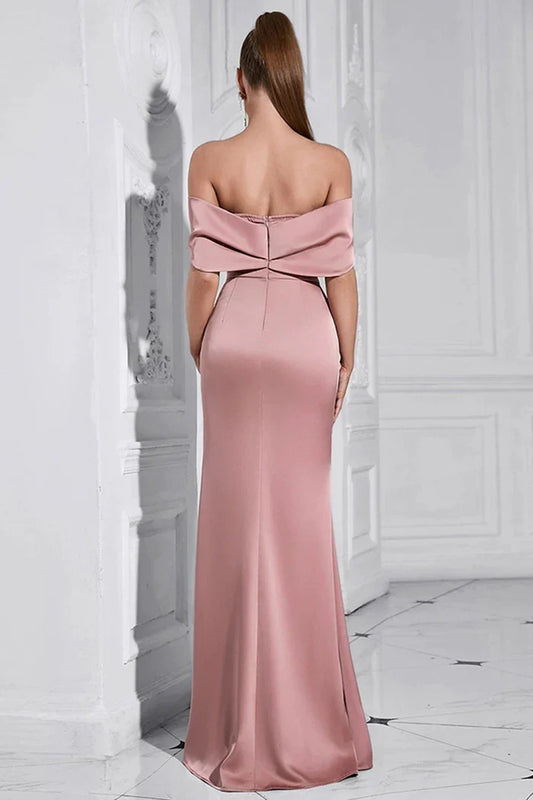 Dress Grey Pink Sheath Off the Shoulder Ruched Maxi Dress Prom Dress With Slit Evening Dress