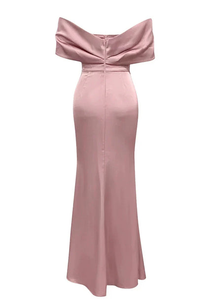 Dress Grey Pink Sheath Off the Shoulder Ruched Maxi Dress Prom Dress With Slit Evening Dress