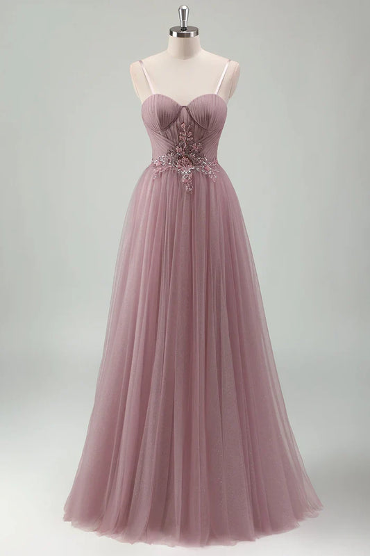 Dress Grey Purple Spaghetti Straps Maxi Dress Prom Dress Sleeveless A-Line Tulle Evening Dress