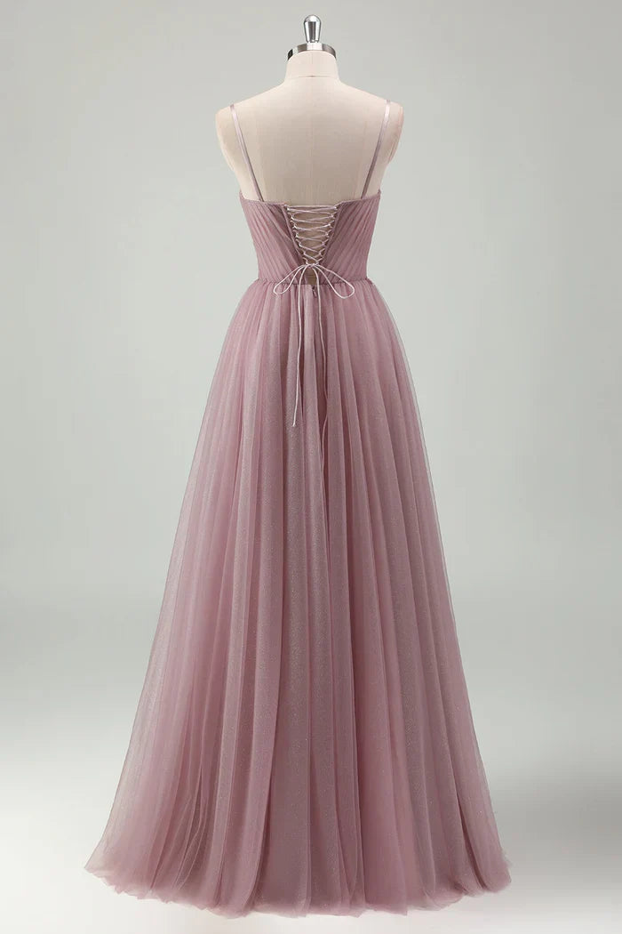 Dress Grey Purple Spaghetti Straps Maxi Dress Prom Dress Sleeveless A-Line Tulle Evening Dress