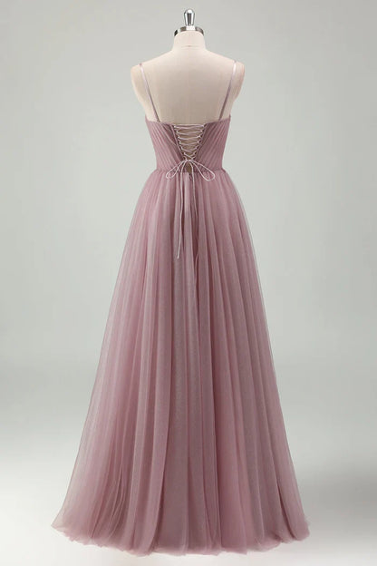 Dress Grey Purple Spaghetti Straps Maxi Dress Prom Dress Sleeveless A-Line Tulle Evening Dress