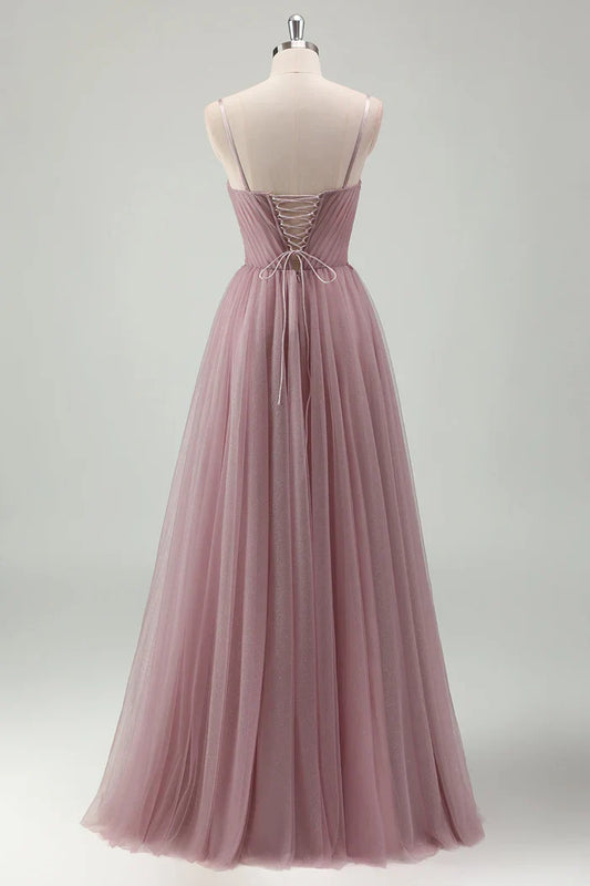 Dress Grey Purple Spaghetti Straps Maxi Dress Prom Dress Sleeveless A-Line Tulle Evening Dress