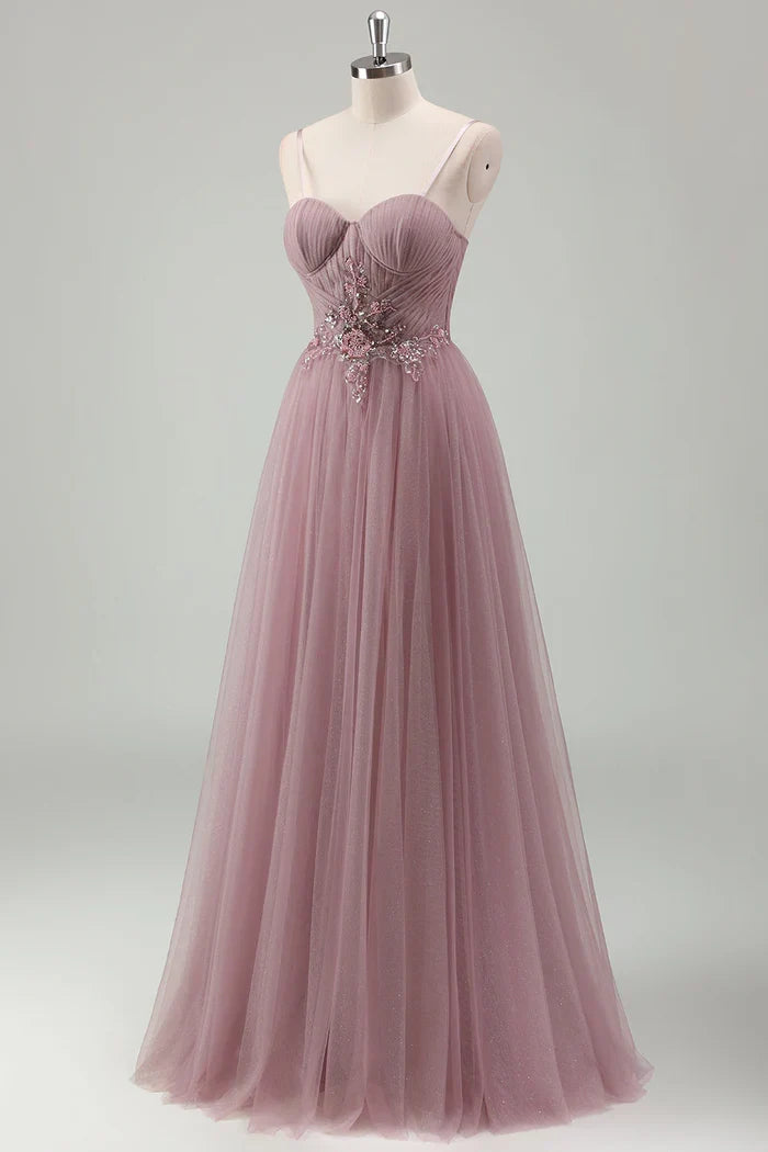 Dress Grey Purple Spaghetti Straps Maxi Dress Prom Dress Sleeveless A-Line Tulle Evening Dress