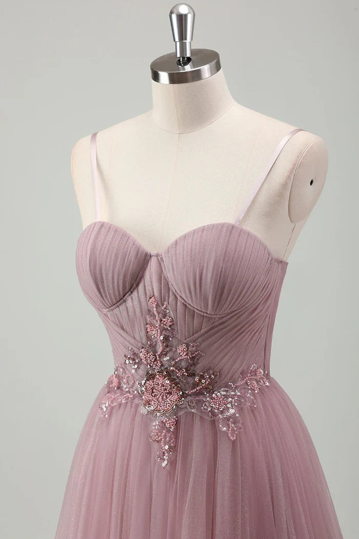 Dress Grey Purple Spaghetti Straps Maxi Dress Prom Dress Sleeveless A-Line Tulle Evening Dress