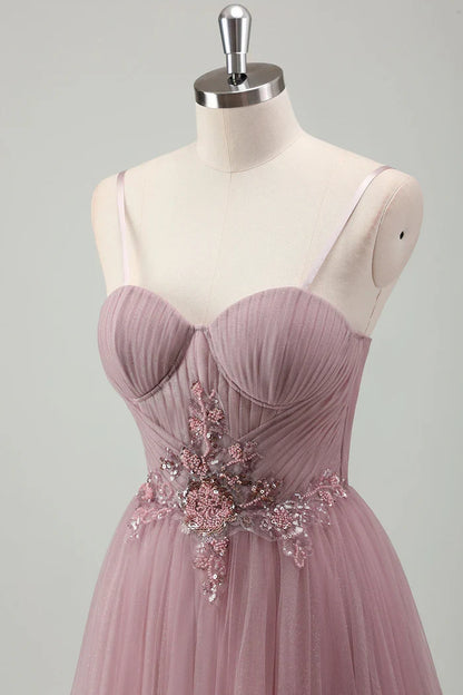 Dress Grey Purple Spaghetti Straps Maxi Dress Prom Dress Sleeveless A-Line Tulle Evening Dress