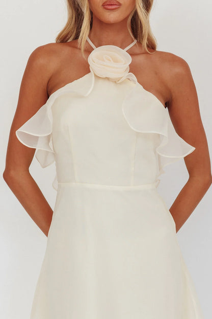 Dress Halter A-Line/Princess Sleeveless Party Dress Floor-Length Stunning Flower Backless Prom Dress