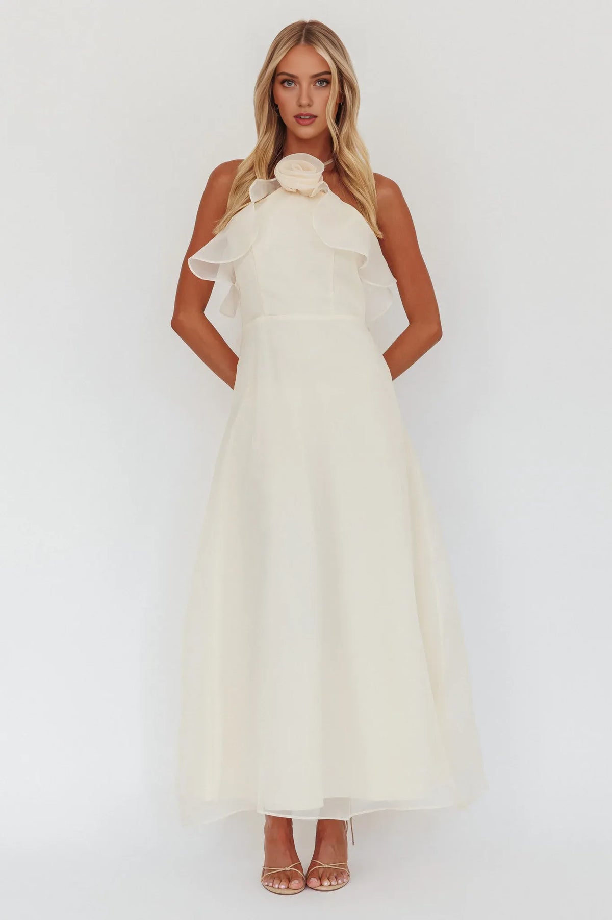 Dress Halter A-Line/Princess Sleeveless Party Dress Floor-Length Stunning Flower Backless Prom Dress