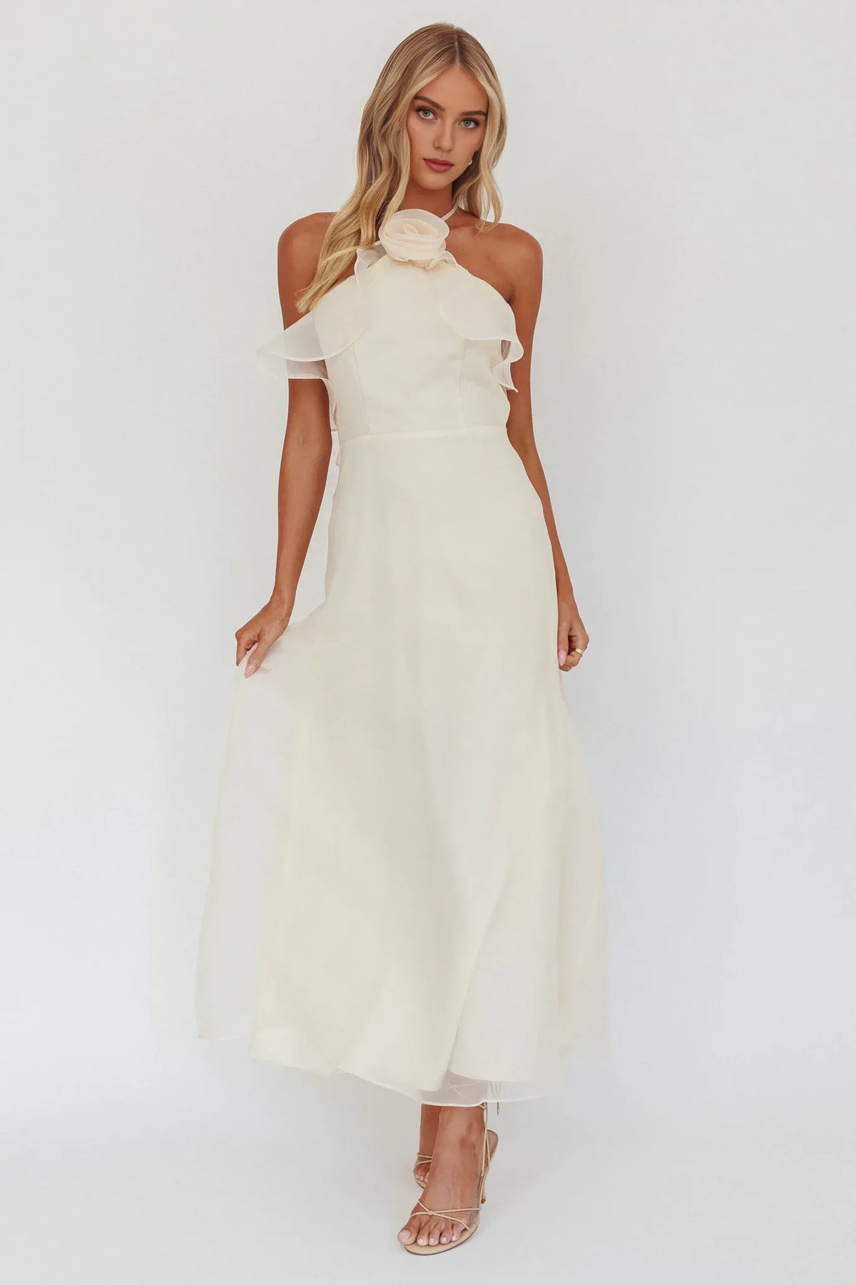 Dress Halter A-Line/Princess Sleeveless Party Dress Floor-Length Stunning Flower Backless Prom Dress
