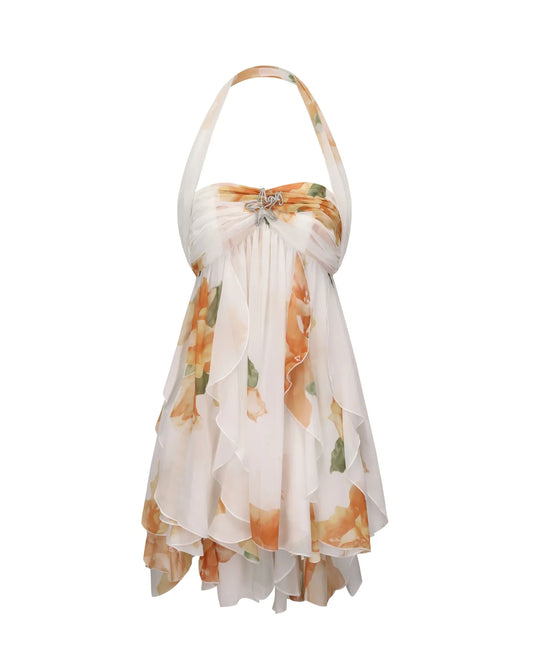 Dress Halter Sleeveless Ruffle Homecoming Dress Open Back Pink Ruched Mini Dress