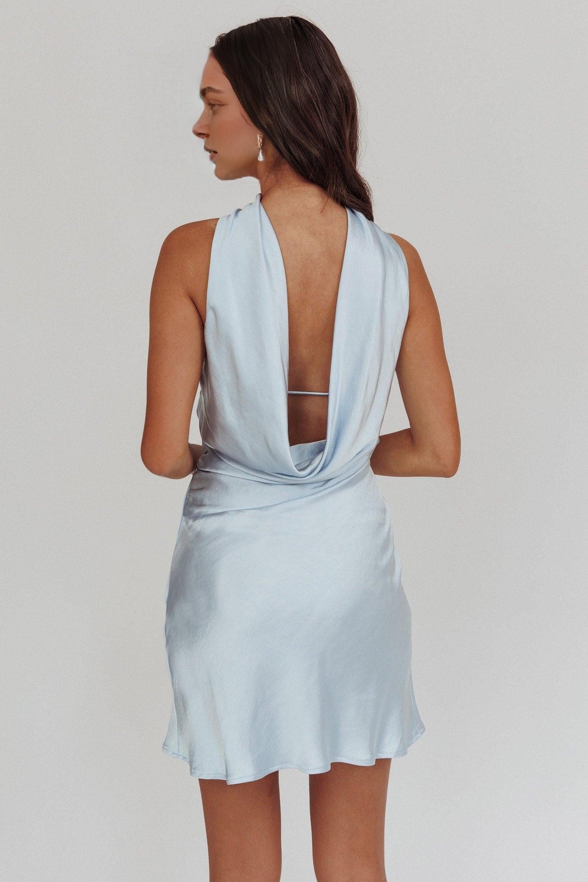 Dress Halter Satin Strapless Sleeveless Mini Dress Blue V Back Homecoming Dress