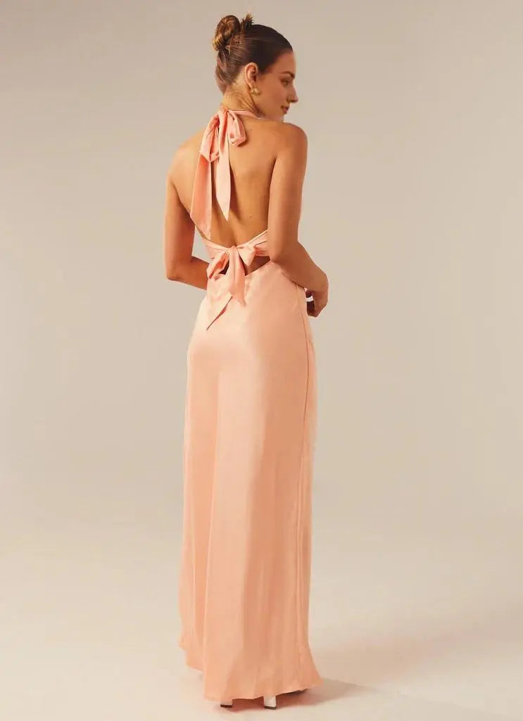 Dress Halter V Neck Sleeveless Chic Sexy Backless Floor-Length Sheath Prom Dress