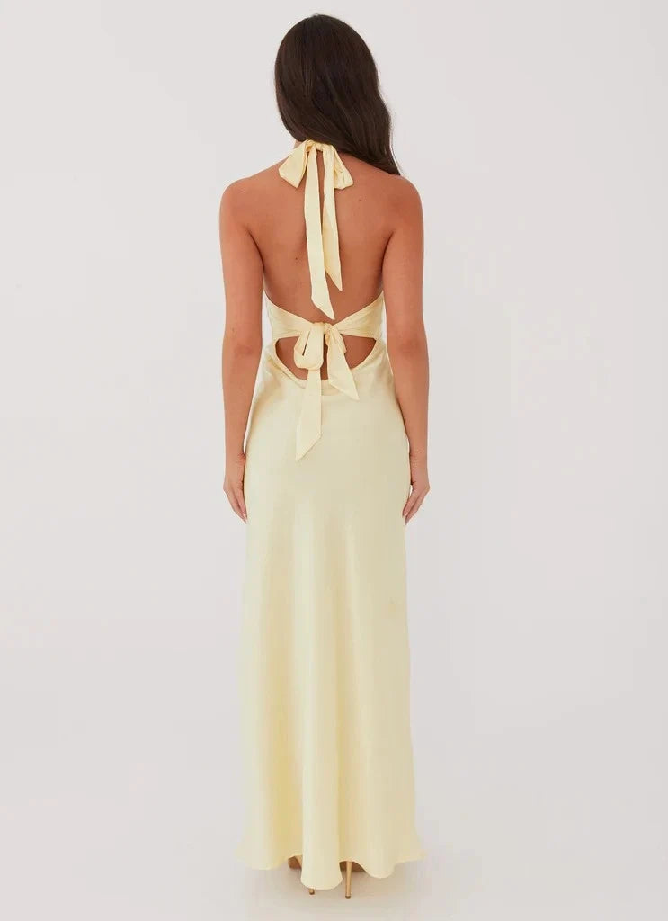 Dress Halter V Neck Sleeveless Chic Sexy Backless Floor-Length Sheath Prom Dress