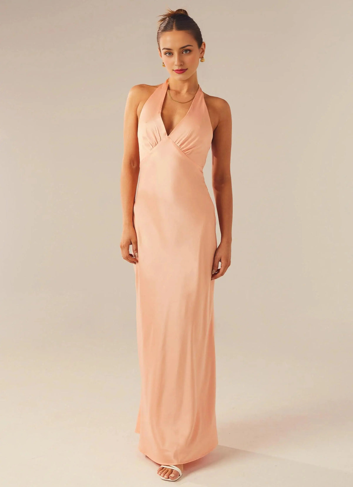 Dress Halter V Neck Sleeveless Chic Sexy Backless Floor-Length Sheath Prom Dress