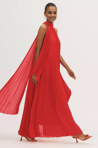 Dress High-Neck Pleated Chiffon Maxi Dress Sleeveless A-line Elegant Pleats Prom Dress