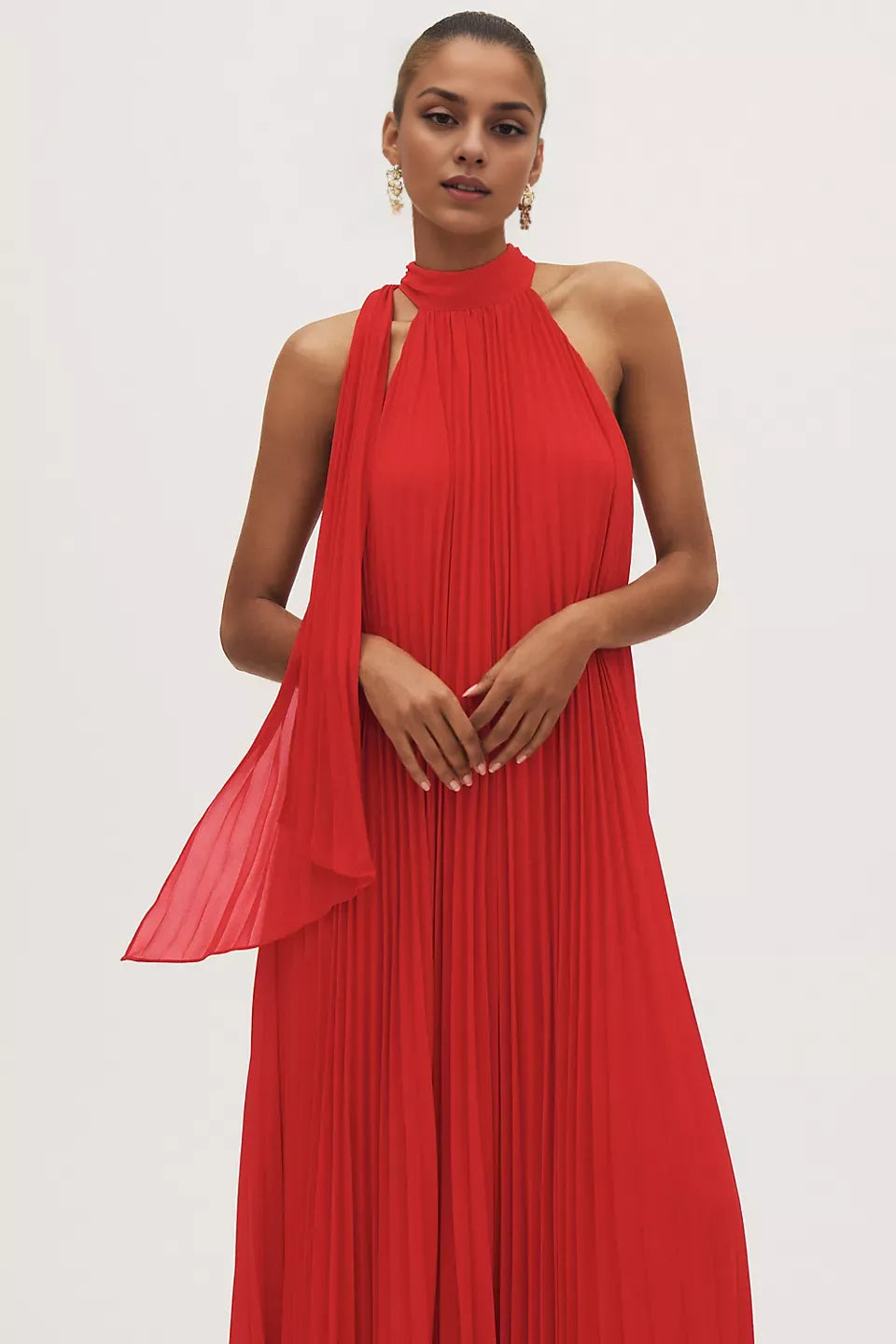 Dress High-Neck Pleated Chiffon Maxi Dress Sleeveless A-line Elegant Pleats Prom Dress
