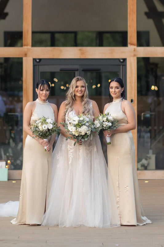 Dress High Neck Champagne Sheath Long Bridesmaid Dress Formal Wear Dresses