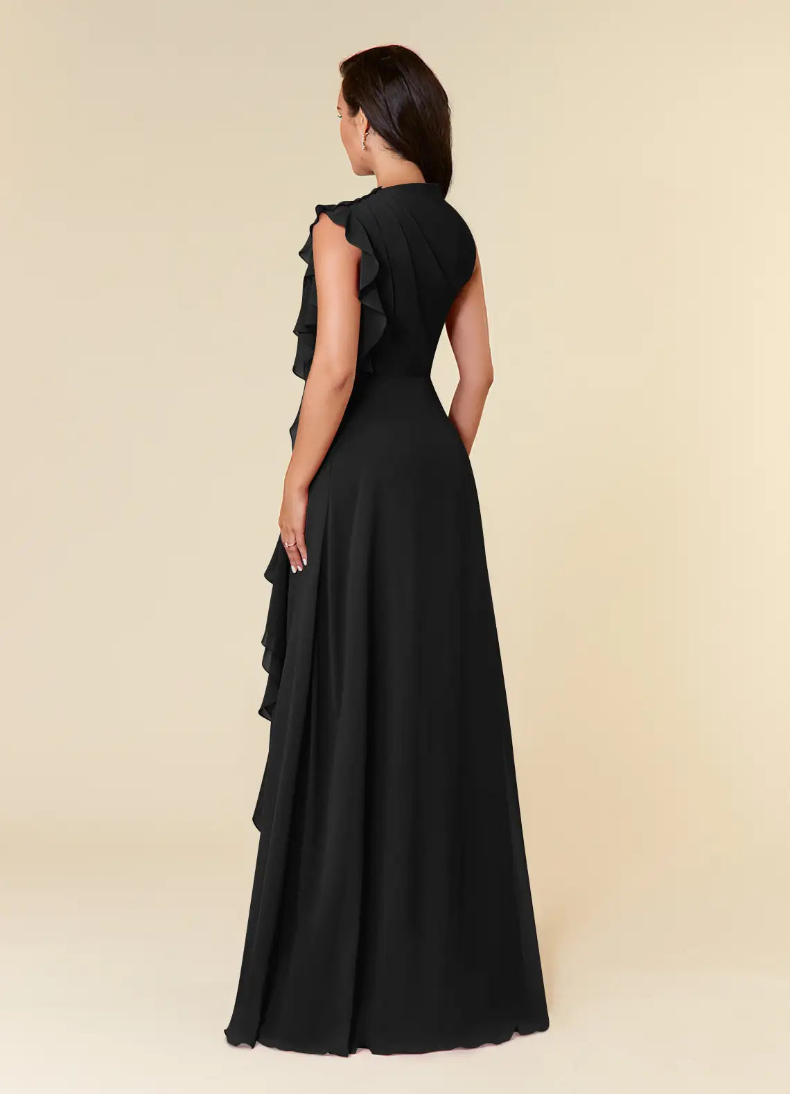 Dress Black High Neck Pleated Chiffon A-Line Plus Size Mother Of The Bride Evening Dress Classic Sleeveless Cascading Ruffles Mother Of The Groom Dresses