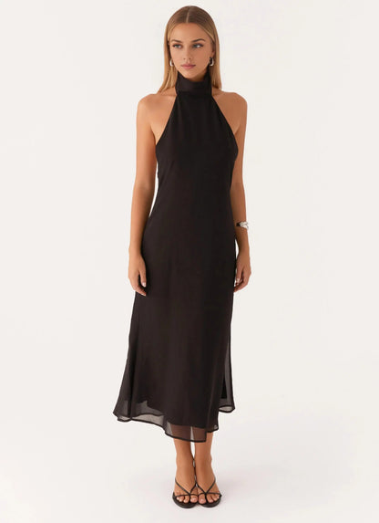 Dress Hight Neck Sleeveless Sexy Backless Ankle-Length Sheath Solid Color Prom Dress