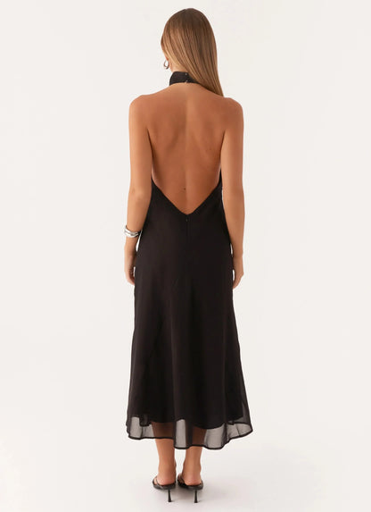 Dress Hight Neck Sleeveless Sexy Backless Ankle-Length Sheath Solid Color Prom Dress