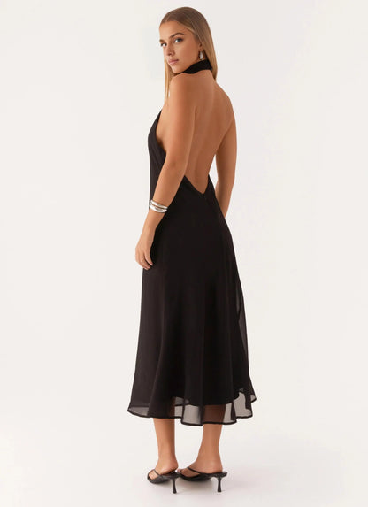 Dress Hight Neck Sleeveless Sexy Backless Ankle-Length Sheath Solid Color Prom Dress
