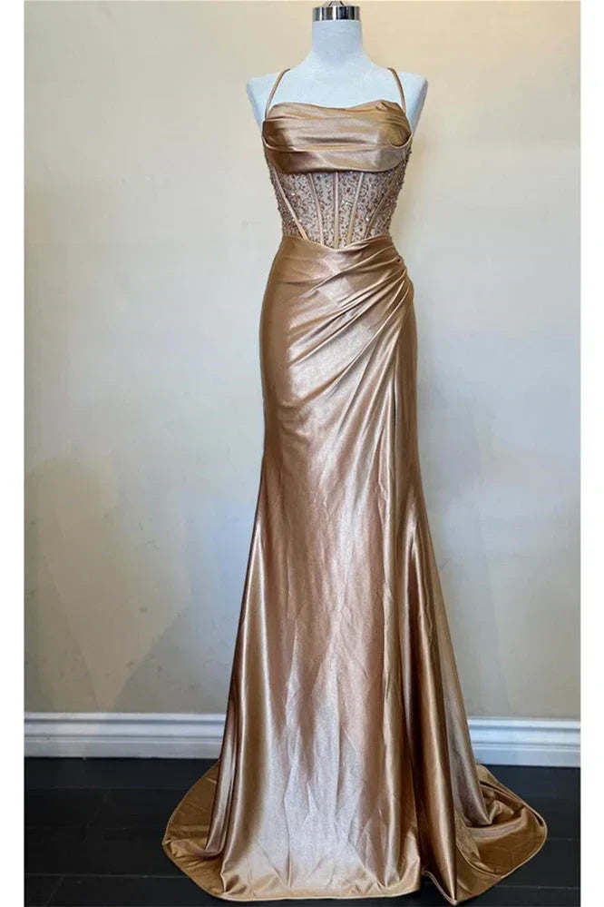 Dress Hot Mermaid Spaghetti Straps Green Long Prom Dress with Criss Cross Back
