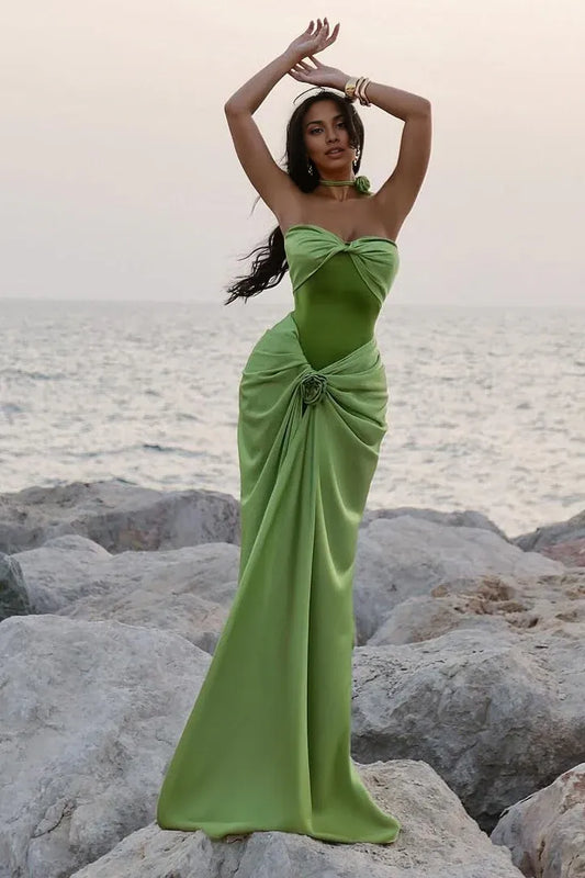 Dress Hot Mermaid Sweetheart Green Long Party Dress with Ruffles Prom Dress