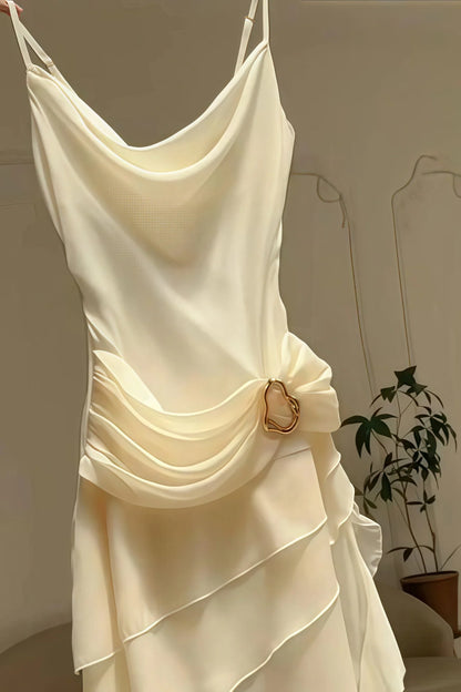 Dress Ivory Chiffon Sheath Party Dress Pleated Sleeveless Homecoming Dress