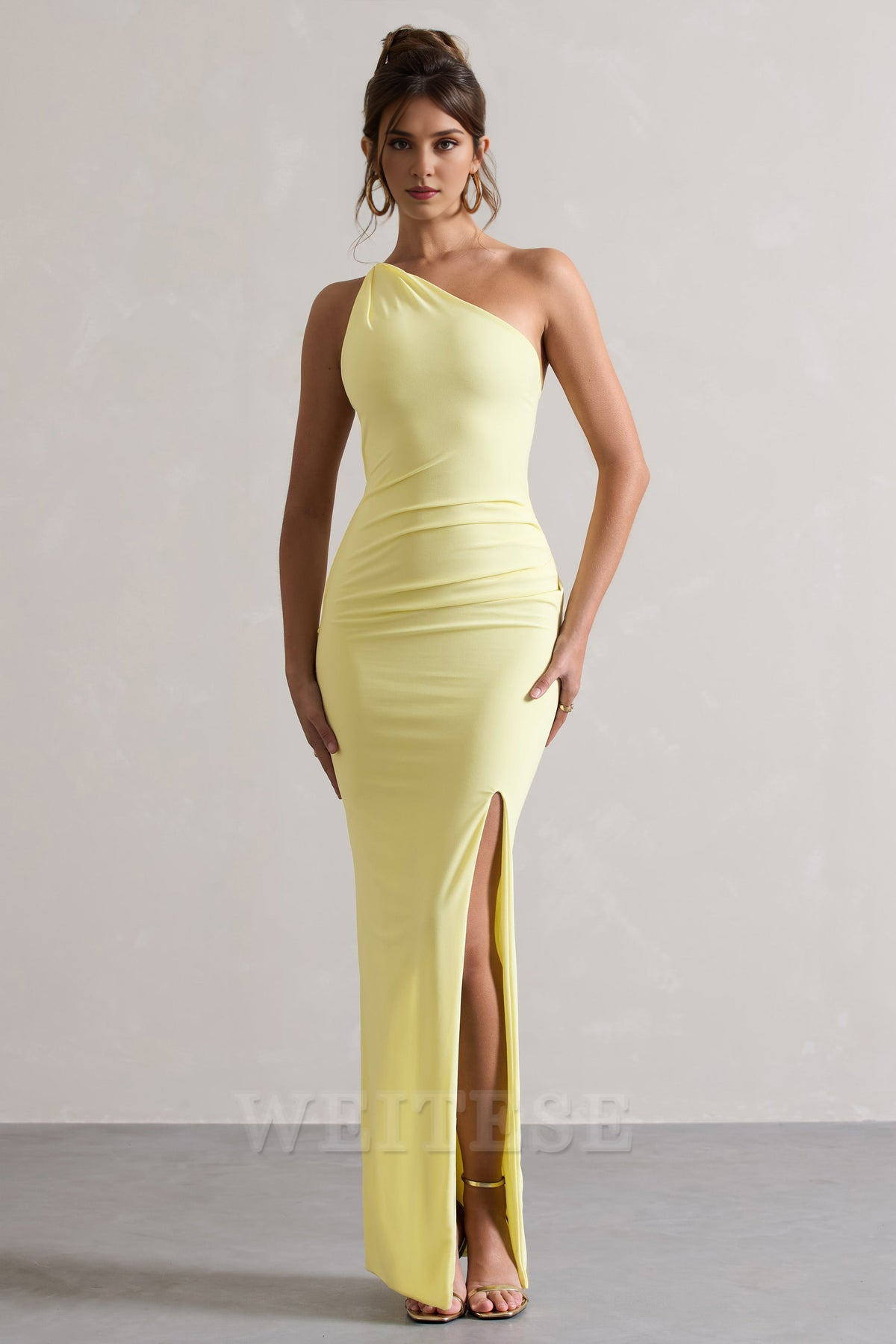 Dress Lemon One Shoulder Maxi Dress With Open Back Detail Prom Dress Sheath Floor Length Simple Bridesmaid Dress