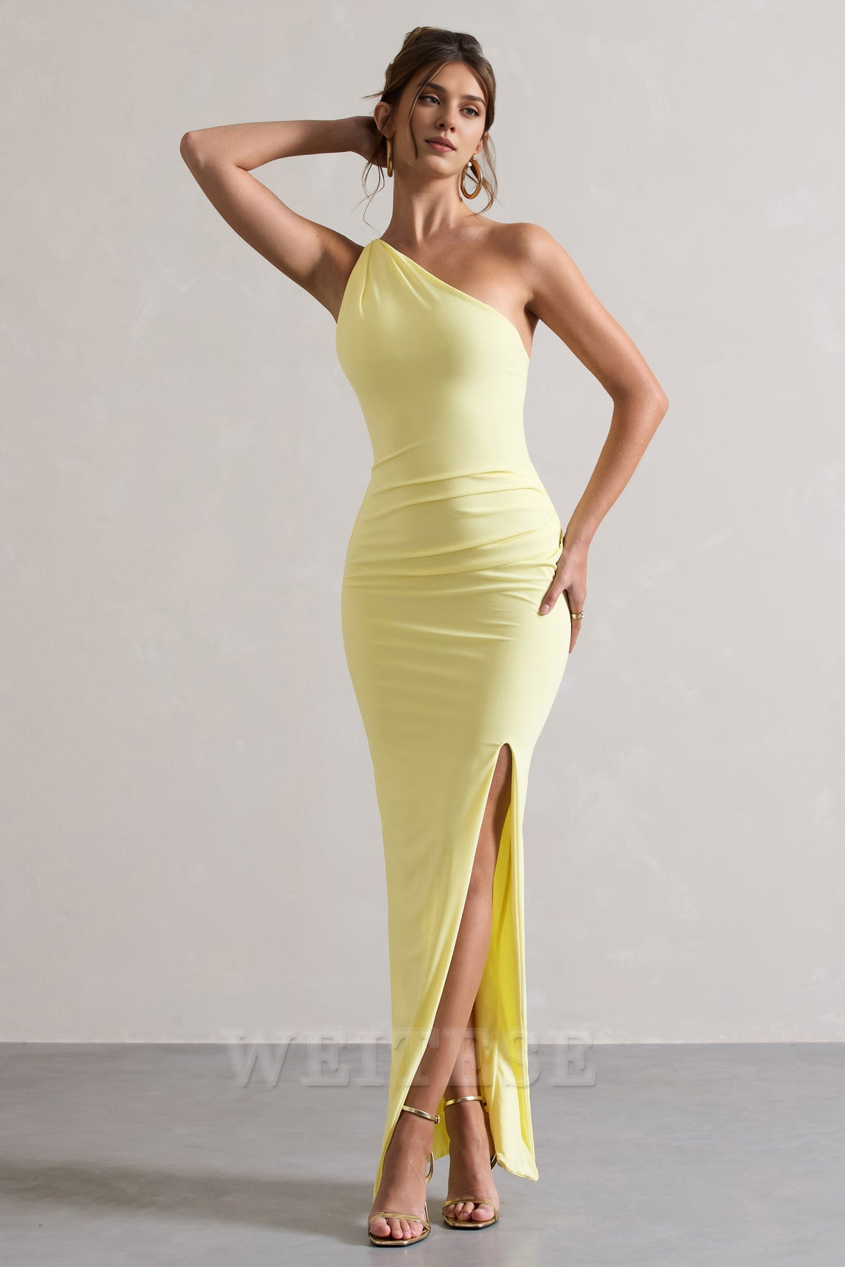 Dress Lemon One Shoulder Maxi Dress With Open Back Detail Prom Dress Sheath Floor Length Simple Bridesmaid Dress