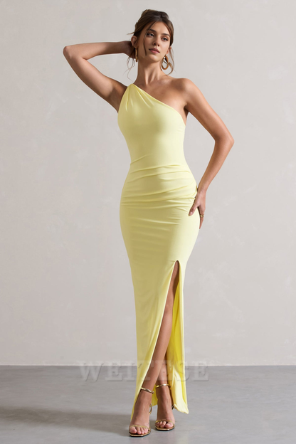 Dress Lemon One Shoulder Maxi Dress With Open Back Detail Prom Dress Sheath Floor Length Simple Bridesmaid Dress