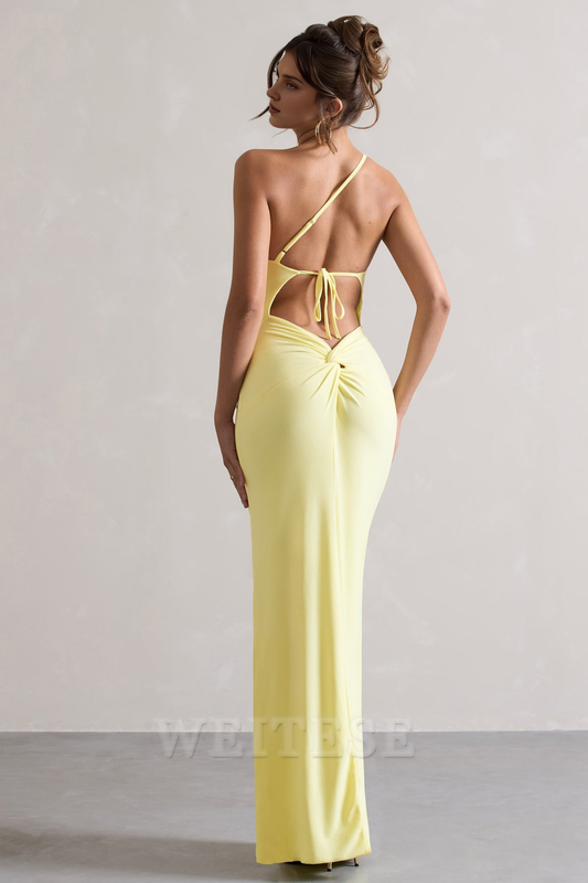 Dress Lemon One Shoulder Maxi Dress With Open Back Detail Prom Dress Sheath Floor Length Simple Bridesmaid Dress