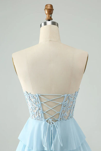 Dress Light Blue A Line Sweetheart Short Homecoming Dress Sleeveless Tiered Party Dress