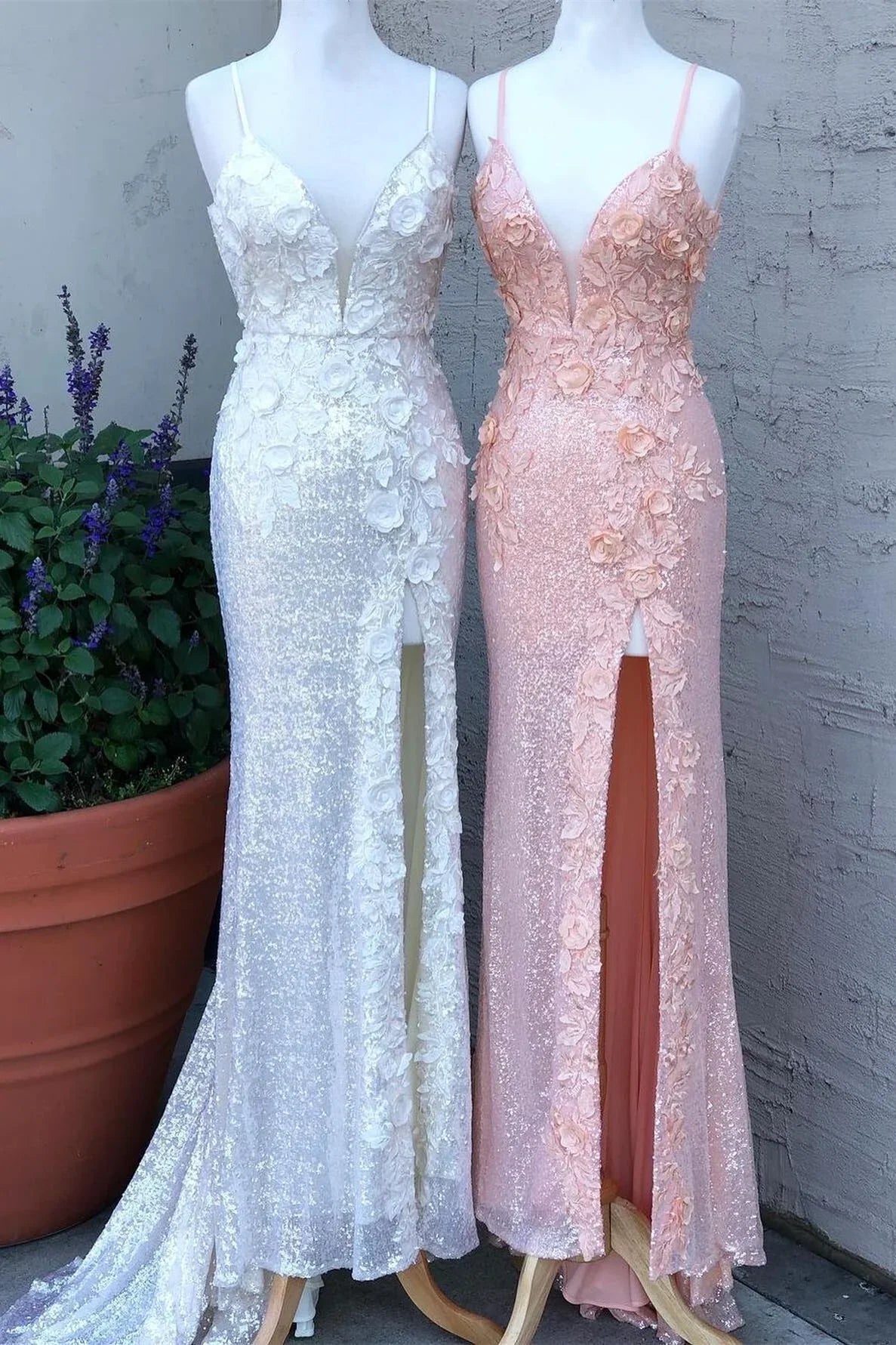 Dress Light Blue Sequin Fitted Formal Dress With 3D Flowers Prom Dress