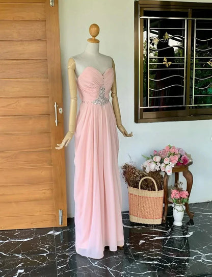 Dress Light Pink Sheath Sweetheart Neck Rhinestone Chiffon Long Prom Dress Evening Dress Party Dress