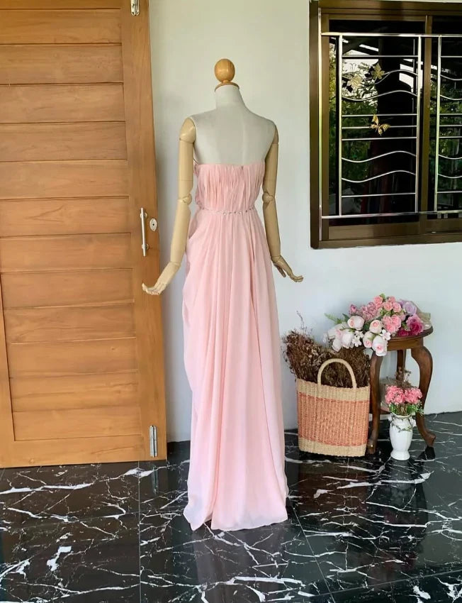 Dress Light Pink Sheath Sweetheart Neck Rhinestone Chiffon Long Prom Dress Evening Dress Party Dress