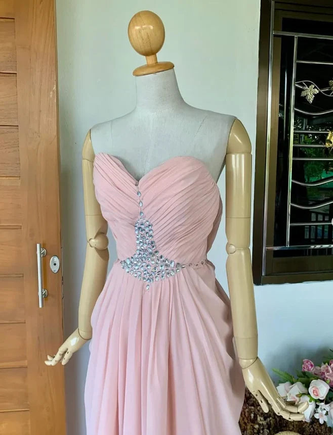 Dress Light Pink Sheath Sweetheart Neck Rhinestone Chiffon Long Prom Dress Evening Dress Party Dress