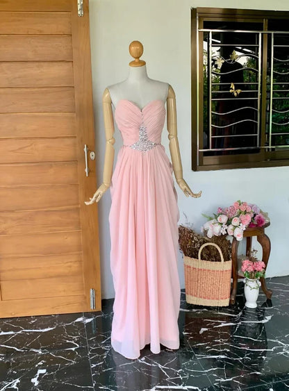 Dress Light Pink Sheath Sweetheart Neck Rhinestone Chiffon Long Prom Dress Evening Dress Party Dress